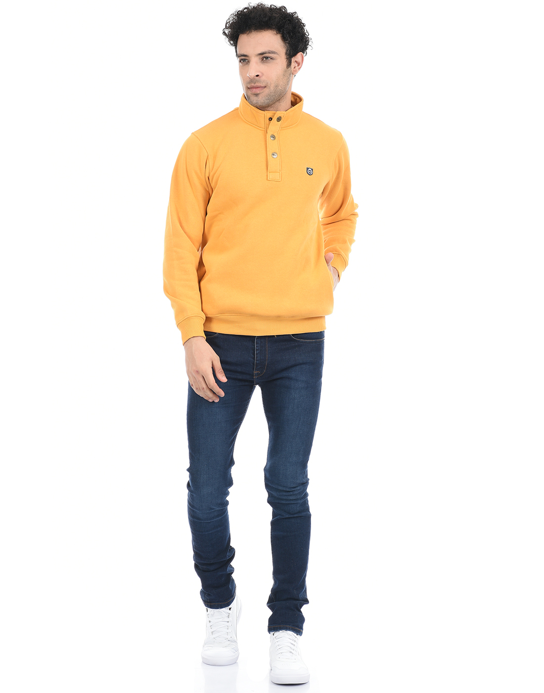 Cloak & Decker by Monte Carlo Men Solid Yellow Sweatshirt